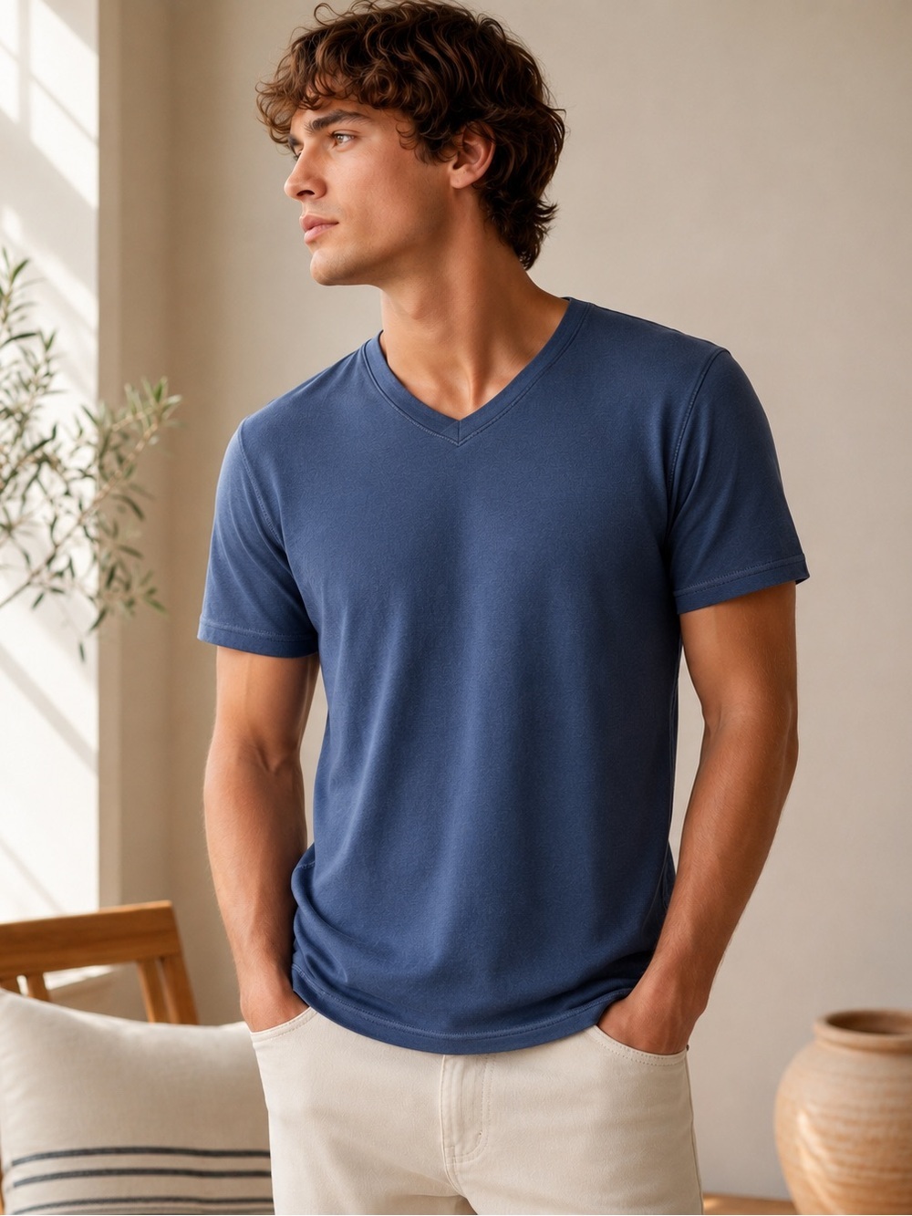 Robert Graham Blue V Neck T Shirt Size Small Cotton Modal Casual Luxury Tee